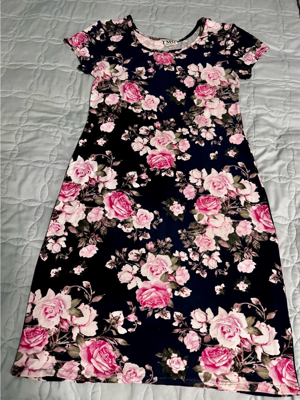 TMG Tinseltown Floral Dress in Navy & Pink Sz L/XL stretch
